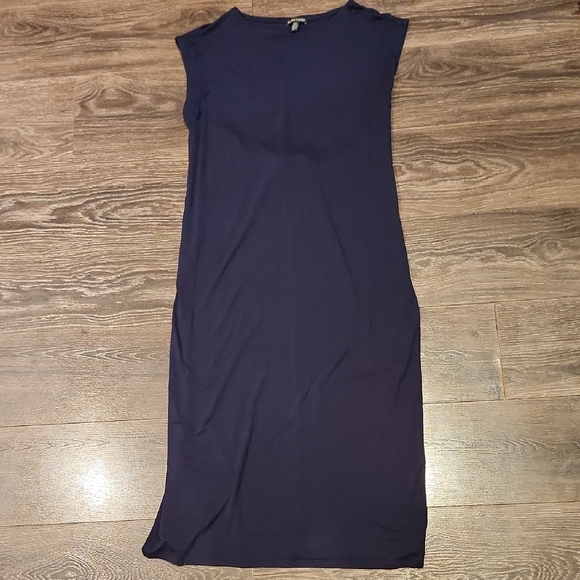 ❤️ EILEEN FISHER NAVY BLUE FINE JERSEY TIE WAIST MIDI DRESS, SMALL - Picture 4 of 12
